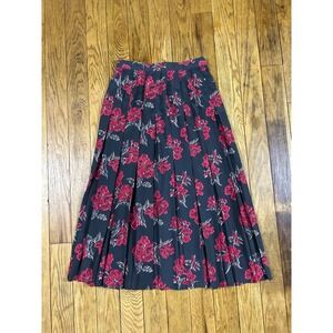 Vintage SK & COMPANY‎ Floral Pleated Maxi Skirt SZ 8 Pink Red Flowers Gray